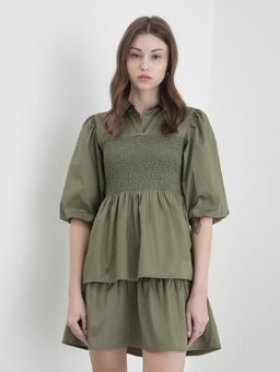 ELLE - Womens Green Solid Dress
