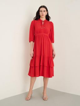 ELLE - Womens Red Band Collar Dress