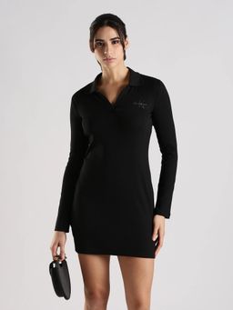 Calvin Klein - Black Cotton Polo Collar T-Shirt Dress