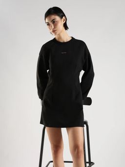 Calvin Klein - Black Cotton Round Neck Sweatshirt Dress