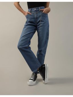 American Eagle - Womens Blue Super High-Waisted Ankle Straight Jeans