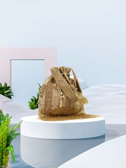 Anekaant - Dangle Gold Striped Embellished Faux Silk Potli