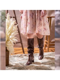 Saint G - Women Brown Stretch Suede Leather Knee High Boots