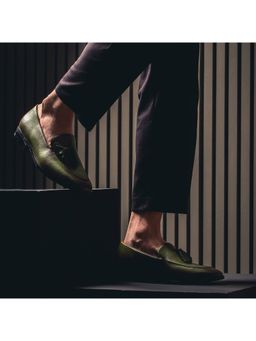 Saint G - Olive Leather Tassel Moccasins