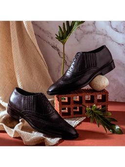 Saint G - Vincenzo Black Leather Square Toe Lace Up Decor Oxfords Shoes