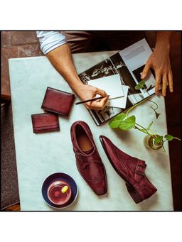 Saint G - Gerardo Burgundy Leather Single Monk Straps Brogue Shoes