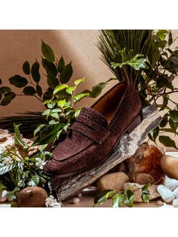 Saint G - Alessandro Brown Suede Croco Print Leather Loafers