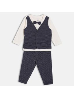 MINI KLUB - Black & White Cotton Full Sleeve Self Design Clothing Set