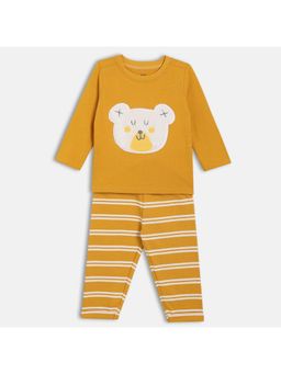 MINI KLUB - Yellow Cotton Full Sleeve Teddy Embroidered Clothing Set