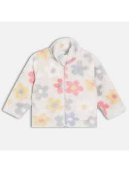 MINI KLUB - White Cotton Full Sleeves Floral Self Design Jacket