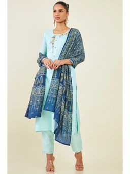 Soch - Women Blue Blended Fabric Embroidered Suit (Set of 3)