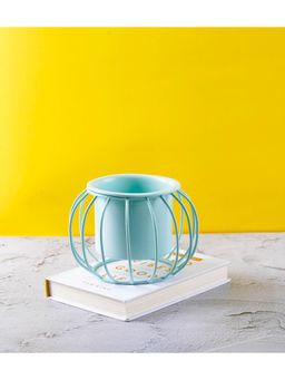 Nurturing Green - Round Blue Metal Table Stand with Planter (Set of 2)