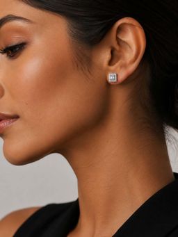 Miss Highness - 925 Sterling Silver Square Halo Stud Earrings for Women (Adjustable)