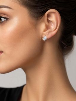 Miss Highness - 925 Sterling Silver Square Solitaire Stud Earrings for Women (Adjustable)