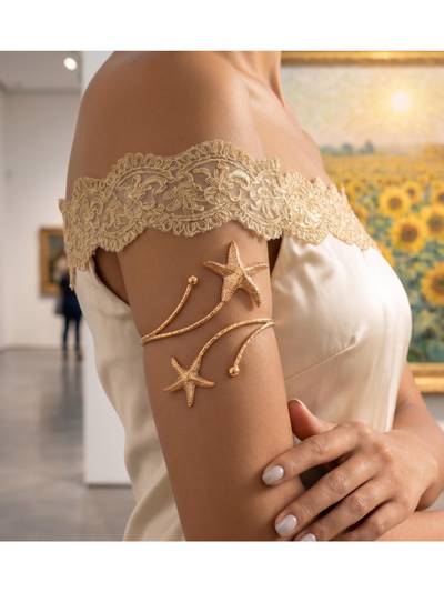 Gold Tone Adjustable Arm Cuff Bracelet for Women Boho Armlet Trendy Arm Band Jewellery