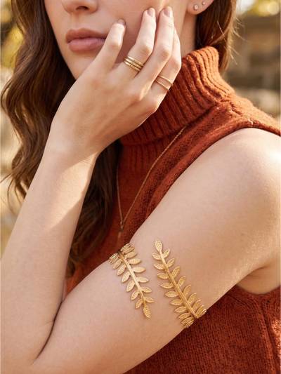 Gold Tone Adjustable Arm Cuff Bracelet for Women Boho Armlet Trendy Arm Band Jewellery