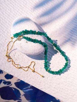 Stone Story By Shruti - 925 Sterling Silver 18K Gold-Plated Green Onyx Aira Bolo Necklace