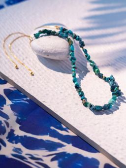 Stone Story By Shruti - 925 Sterling Silver 18K Gold-Plated Turquoise Aira Bolo Necklace