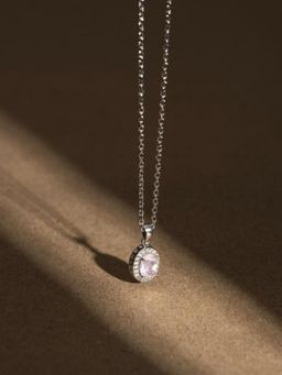 Stone Story By Shruti - Rhodium-Plated 925 Sterling Silver Rose Quartz Pendant Necklace
