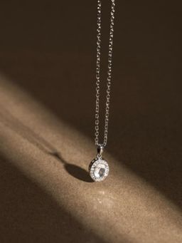 Stone Story By Shruti - 925 Sterling Silver Rhodium-Plated Clear Quartz Oval Pendant Necklace