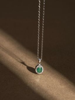 Stone Story By Shruti - Rhodium-Plated 925 Sterling Silver Emerald Pendant Necklace
