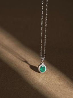 Stone Story By Shruti - Rhodium-Plated 925 Sterling Silver Green Onyx Pendant Necklace