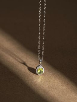 Stone Story By Shruti - 925 Sterling Silver Rhodium-Plated Peridot Oval Pendant Necklace