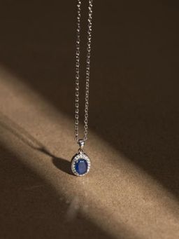 Stone Story By Shruti - 925 Sterling Silver Rhodium-Plated Blue Sapphire Oval Pendant Necklace
