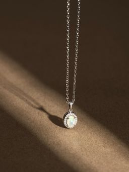 Stone Story By Shruti - 925 Sterling Silver Rhodium-Plated Opal Oval Pendant Necklace