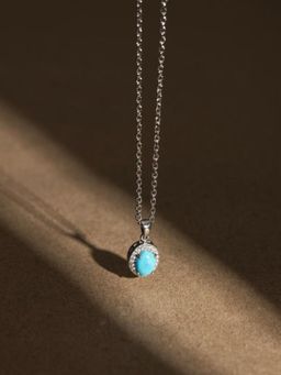 Stone Story By Shruti - 925 Sterling Silver Rhodium-Plated Turquoise Oval Pendant Necklace