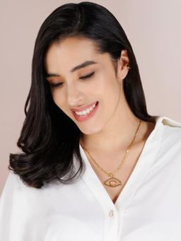 Stone Story By Shruti - 925 Sterling Silver 18K Gold-Plated Cosmic Eye Peach Moonstone Necklace