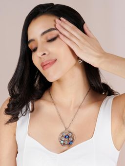 Stone Story By Shruti - 925 Sterling Silver Rhodium-Plated Circle of Protection CZ Statement Necklace