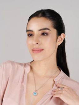 Stone Story By Shruti - 925 Sterling Silver Rhodium-Plated Turquoise Mystic Eye Necklace