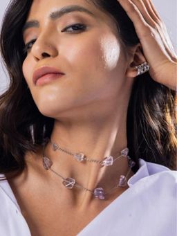 Stone Story By Shruti - 925 Sterling Silver Rhodium-Plated Pink Amethyst and Pearl Necklace