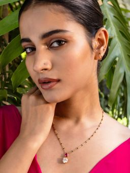 Stone Story By Shruti - 925 Sterling Silver Women 18K Gold Plated Ruby WhiteTopaz Mangalsutra