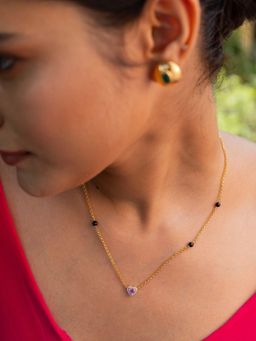 Stone Story By Shruti - 925 Sterling Silver Women 18K Gold Plated Amethyst Heart Mangalsutra
