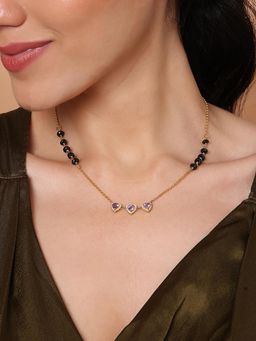Stone Story By Shruti - 925 Sterling Silver Women 18K Gold Plated Amethyst Heart Mangalsutra