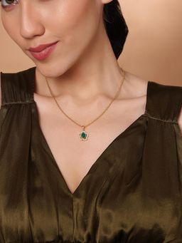 Stone Story By Shruti - 925 Sterling Silver Women 18K Gold Plated Green Onyx Floret Pendant Necklace