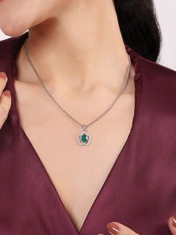 Stone Story By Shruti - 925 Sterling Silver Women Rhodium Plated Green Onyx Floret Pendant Necklace