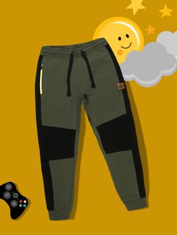 3PIN - Boys Olive & Black Cut & Sew Athleisure Joggers