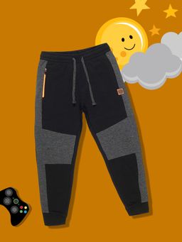 3PIN - Boys Black & Charcoal Melange Cut & Sew Athleisure