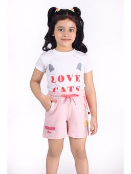 3PIN - Girls Pink Unicorn Love Glitter Printed Cotton Shorts with Pink Drawstring