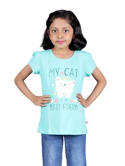 3PIN - Abstract Cotton Aqua Round Neck Half Sleeve T-Shirt