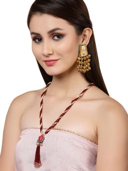Dugran By Dugristyle - Pink & Gold Drop Earring with Kundan & Pearls