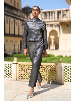 dash and dot - Silver Metallic Textured Shirt