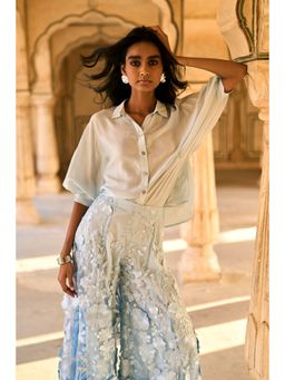 dash and dot - Light Blue Solid Structured Drape Shirt
