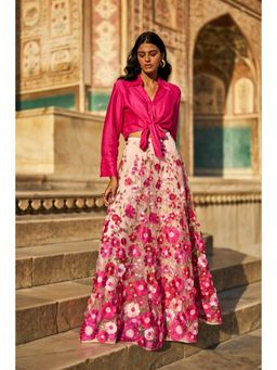 dash and dot - Front Tie-Up Shirt & 3D Floral Lace Skirt (Set of 2)