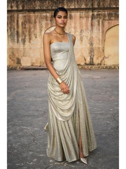 dash and dot - Gold Sari Drape Gown