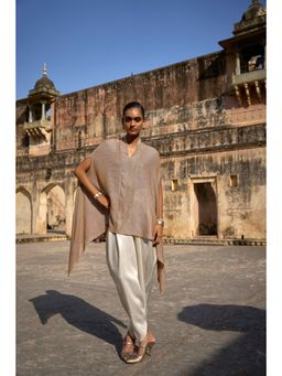 dash and dot - Brown Metallic Lace Top & Ivory Cowled Pant (Set of 2)