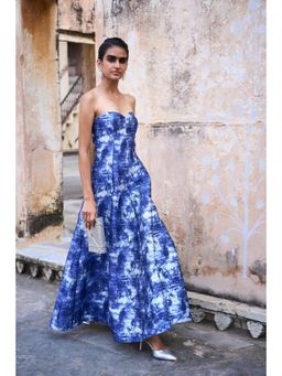 dash and dot - Blue Printed Brocade Gown